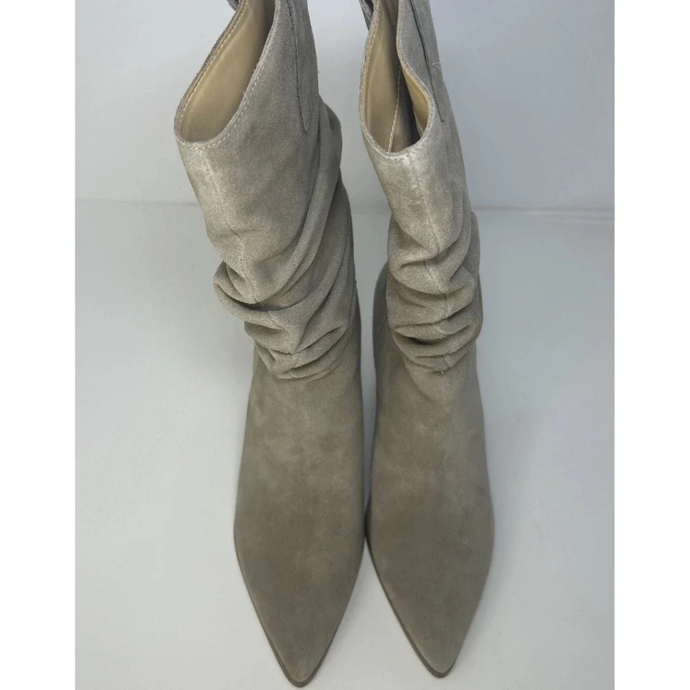 Nine West Kadon Slouch Boots Taupe Suede‎ Mid Calf Pointed Toe Block Heel 8M NIB